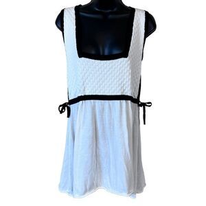 NEW Heather B Moon White / Black Trim Square Neck Knit Tank